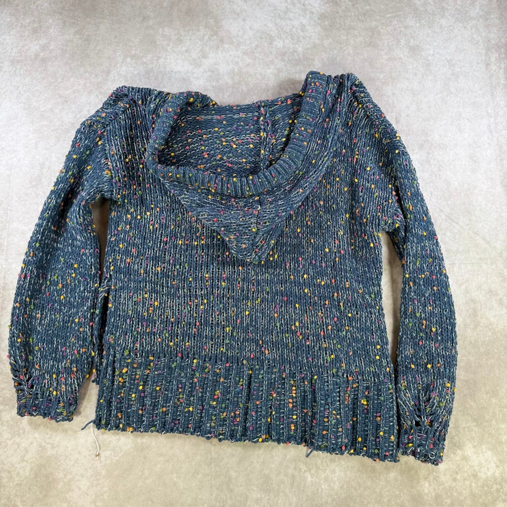 POL Knit Hoodie Women Medium Blue Confetti PomPom Chunky Colorful Boho Pullover - Picture 4 of 9